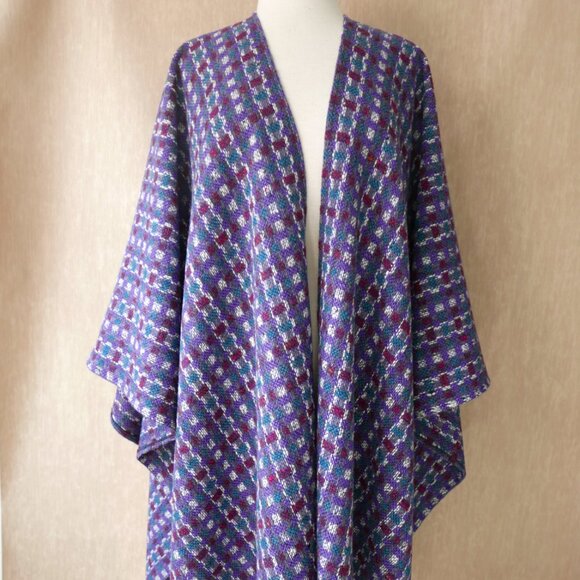 Purple & Burgundy Italian Wool Cape Coat - Picture 10 of 10